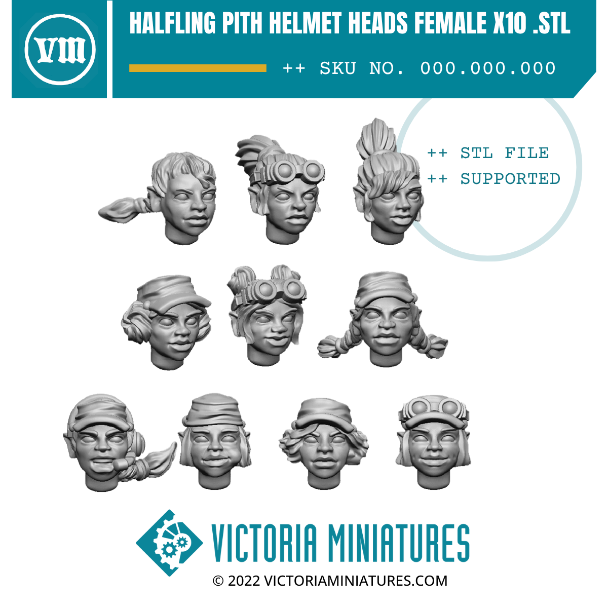 Halfling Sniper Heads Female x10 .STL Files
