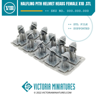 Halfling Pith Helmet Heads Female x10 .STL Download