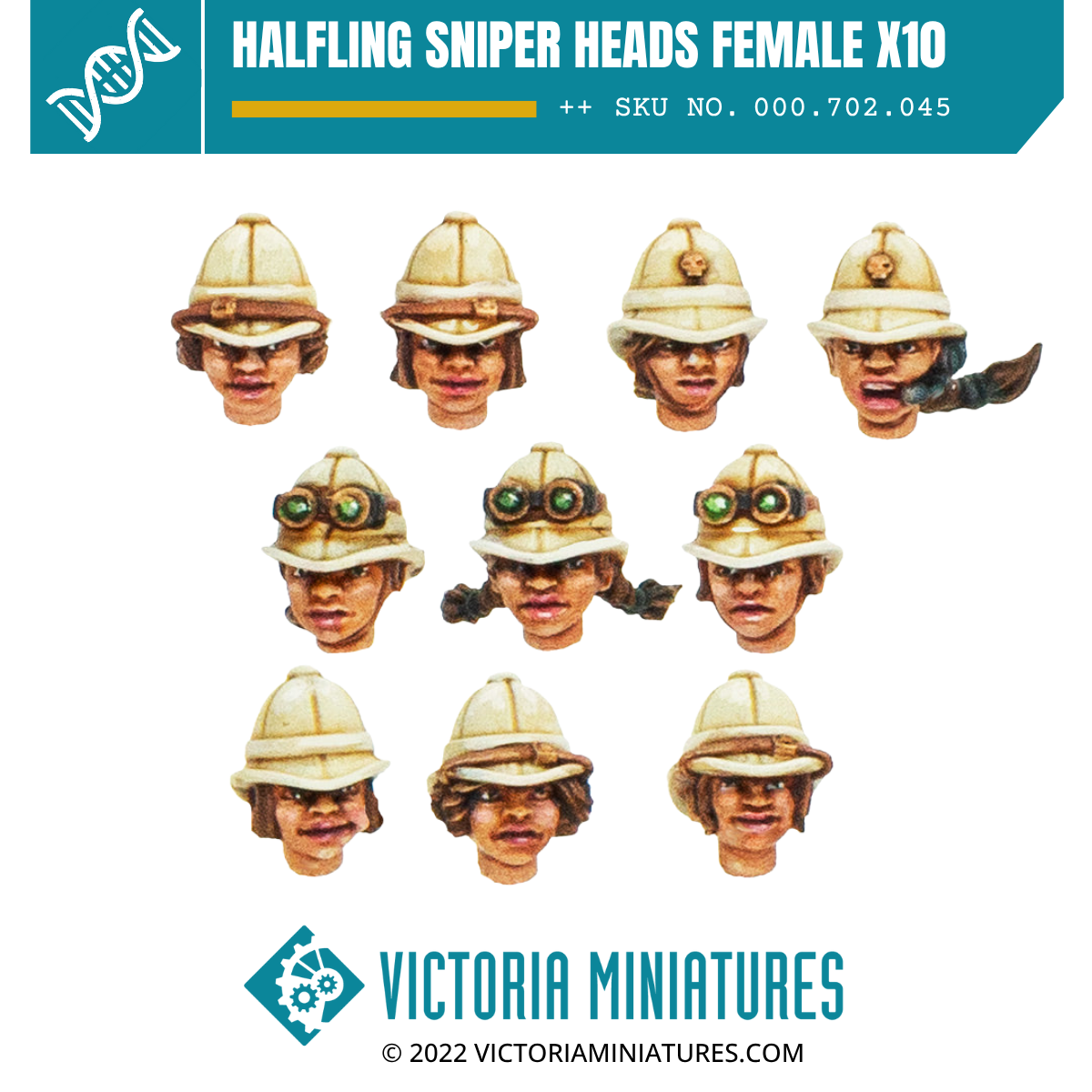 Halfling Pith Helmet Heads Female x10