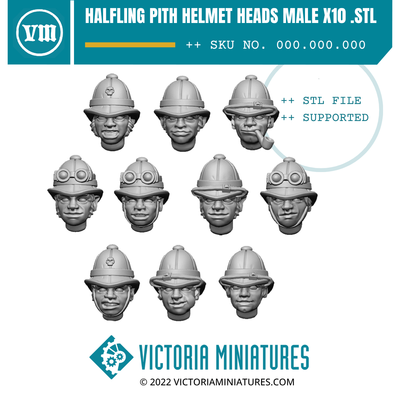 Halfling Pith Helmet Heads Male x10 .STL Download