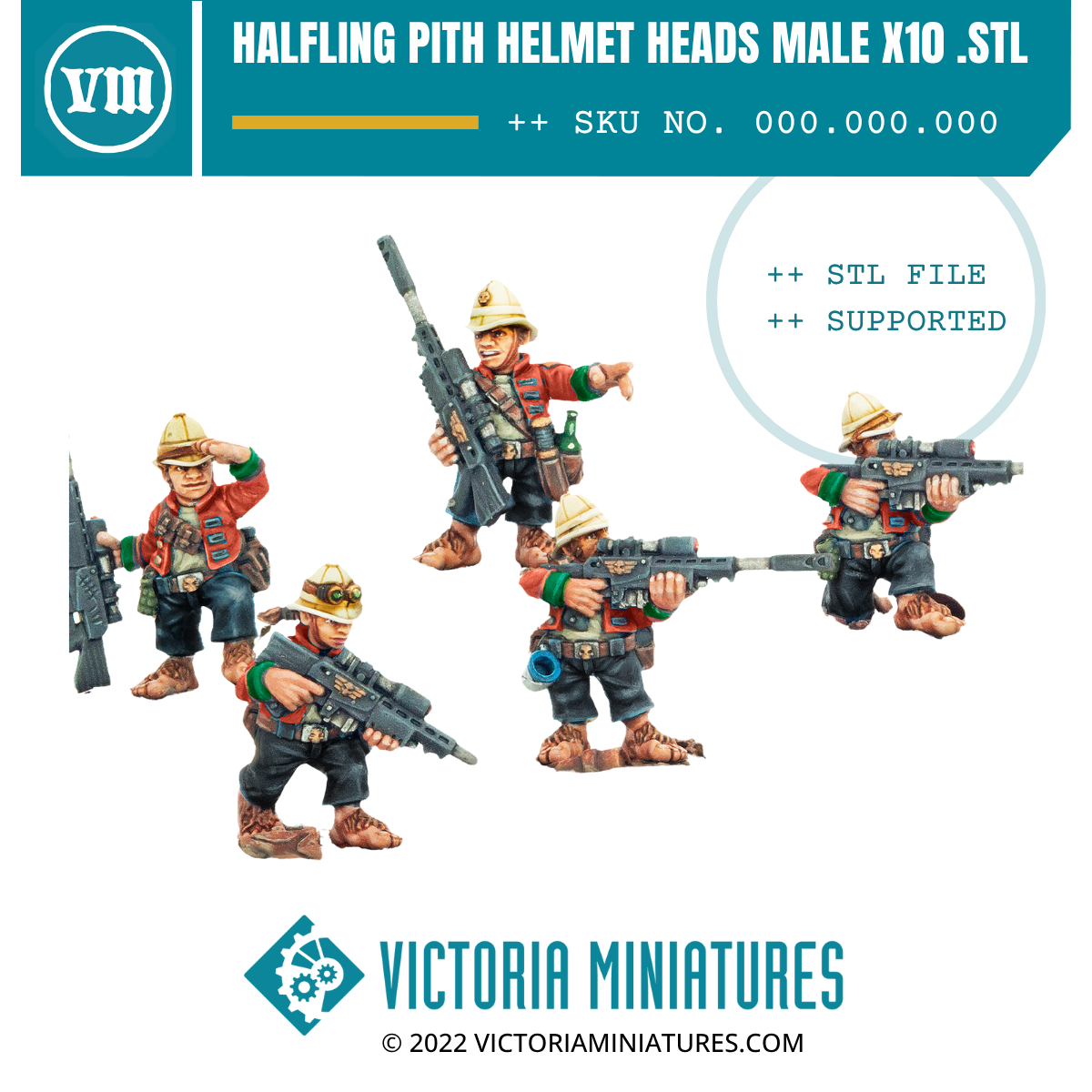 Halfling Pith Helmet Heads Male x10 .STL Download
