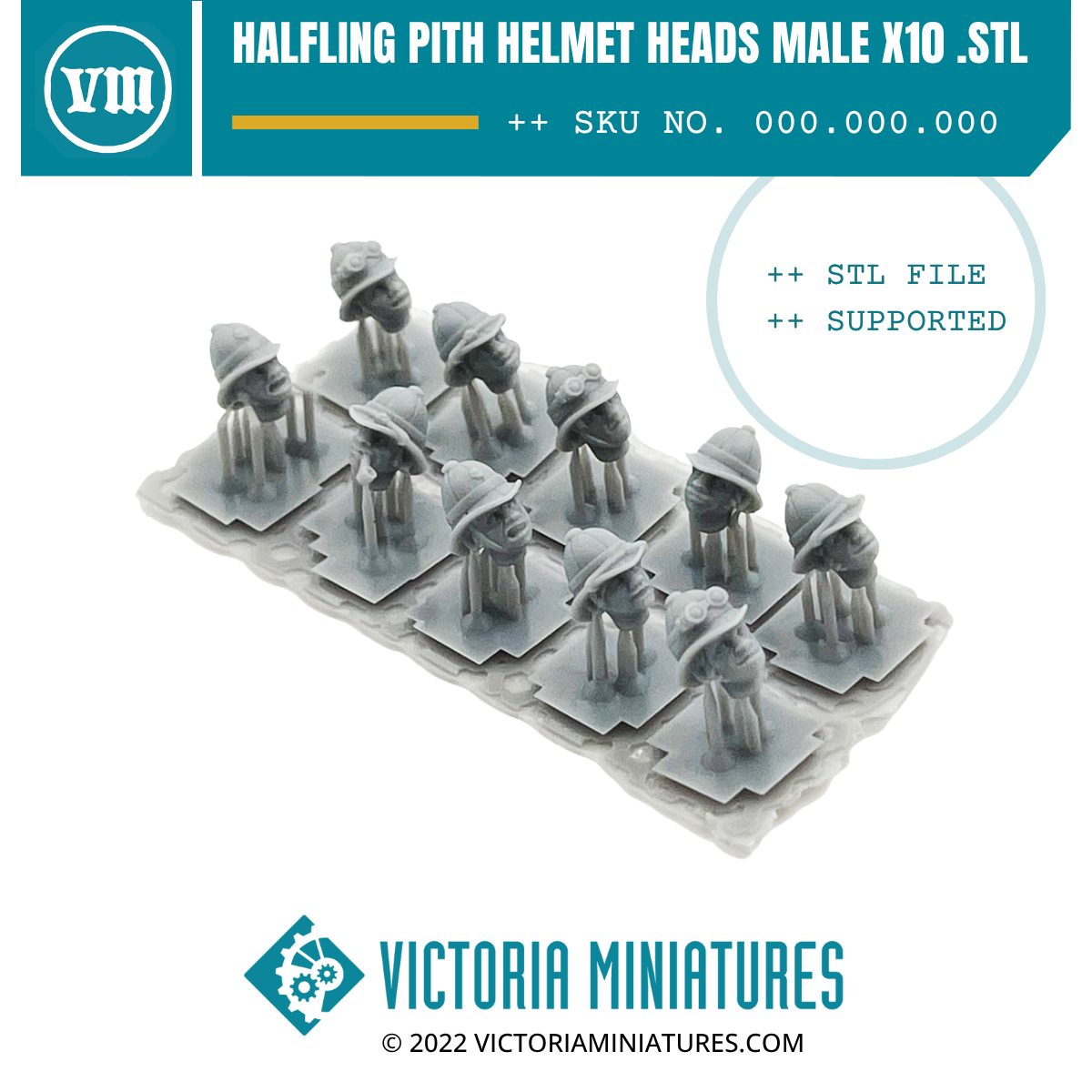 Halfling Pith Helmet Heads Male x10 .STL Download