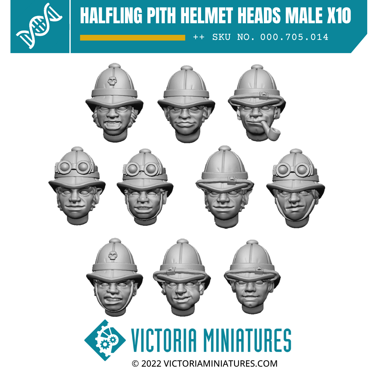Halfling Pith Helmet Heads Male x10
