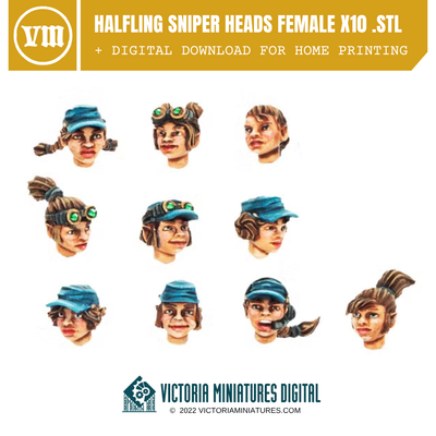 Halfling Sniper Heads Female x10 .STL Files Victoria Miniatures