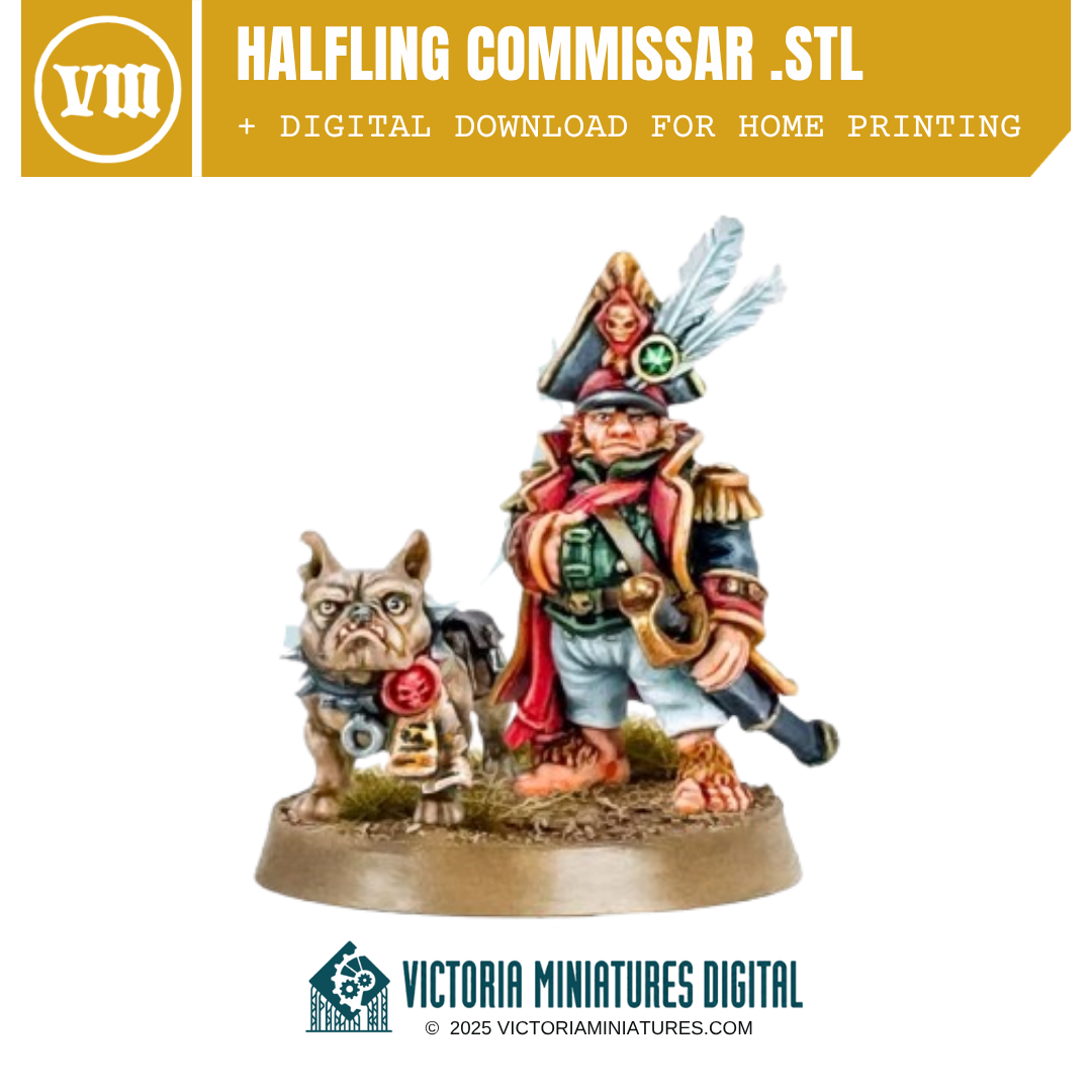 Halfling Commissar and Dog.STL Download Victoria Miniatures