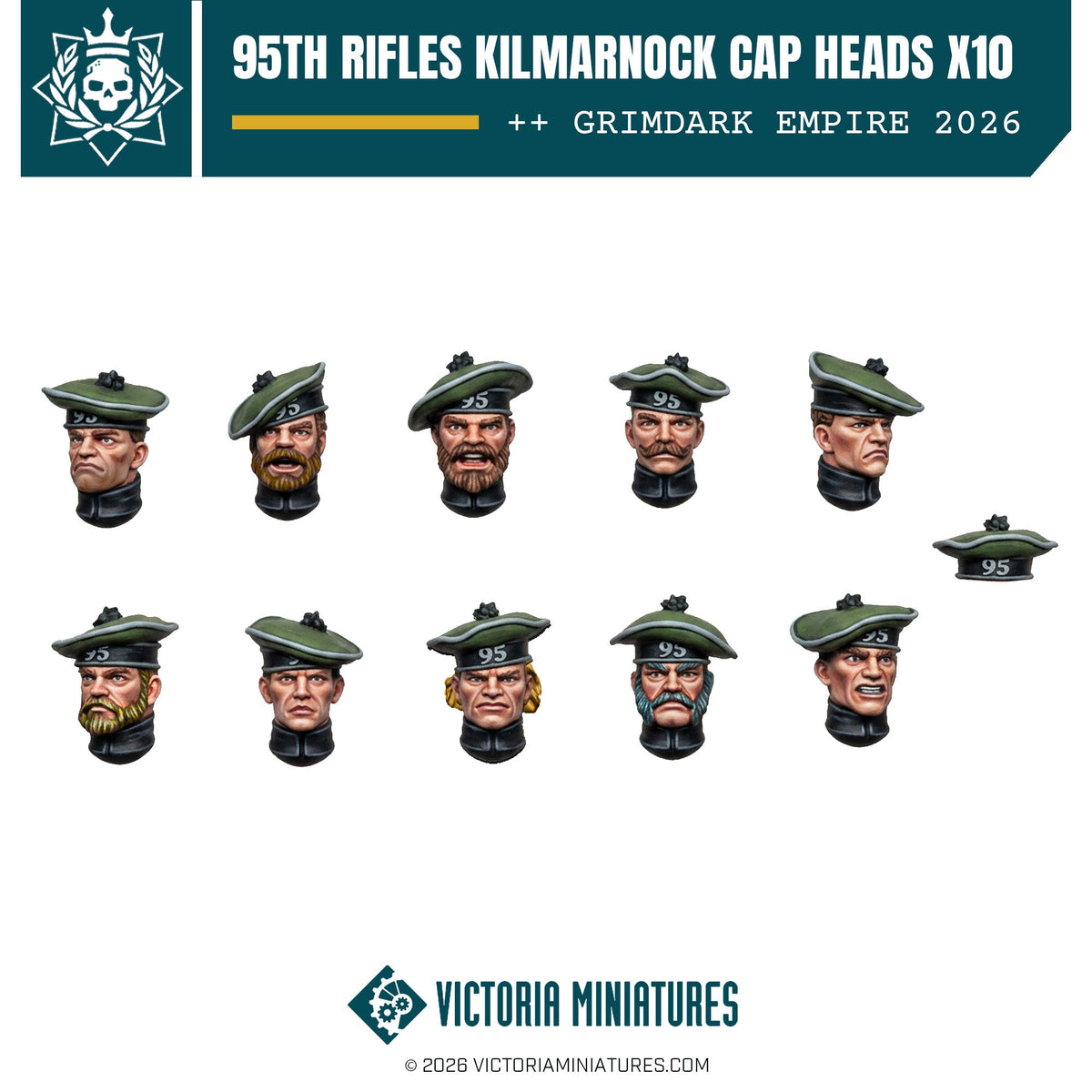 95th Rifles Kilmarnock Cap Heads (Male) Victoria Miniatures