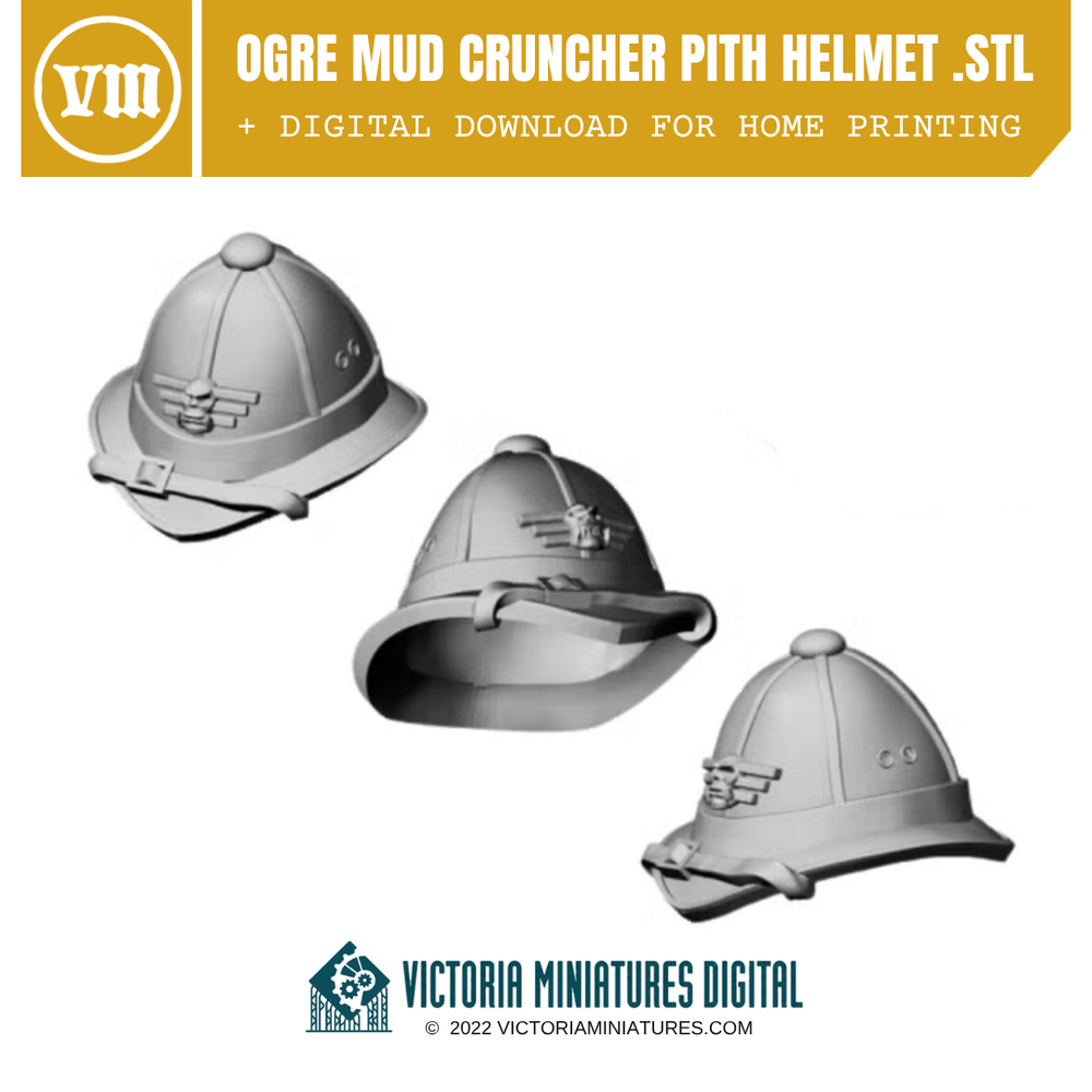 Ogre Mudcruncher Pith Helmet .STL Download Victoria Miniatures