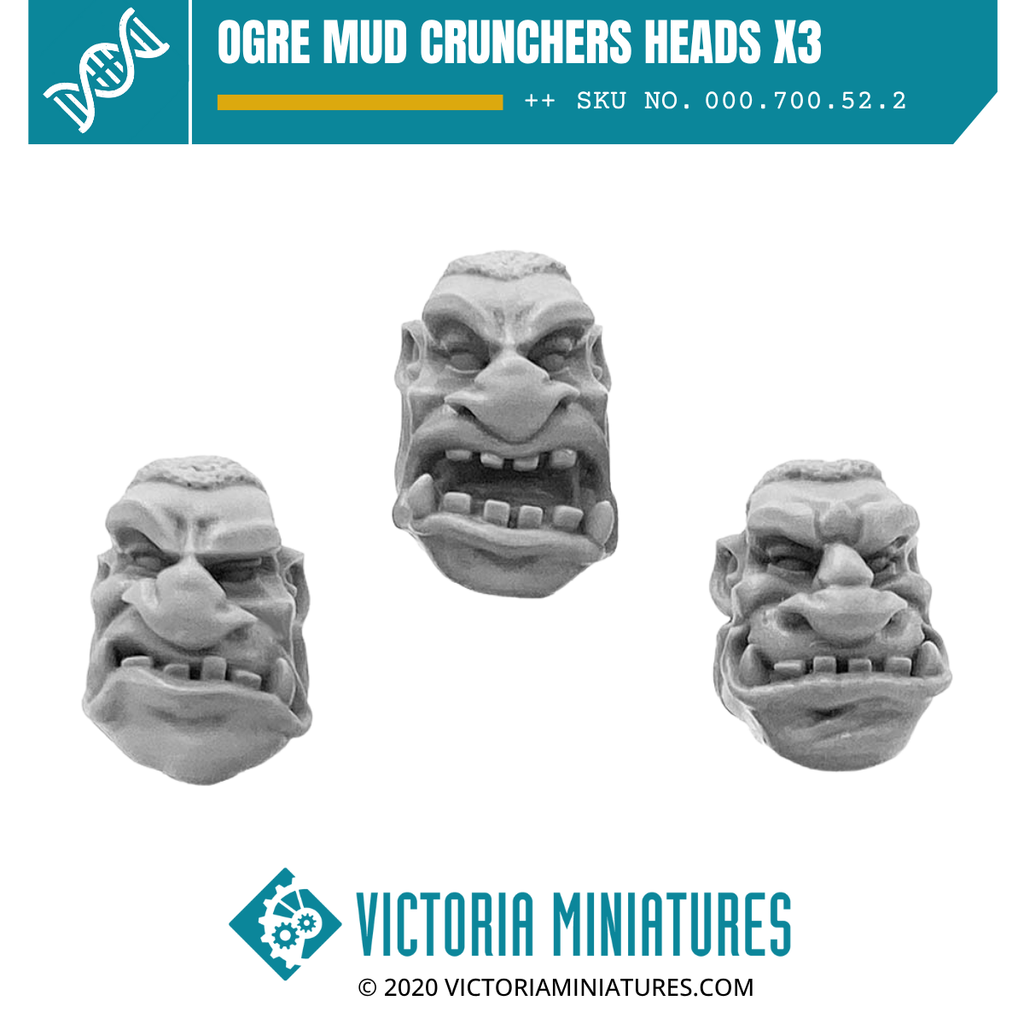 Ogre Mud Crunchers Heads x3 – Victoria Miniatures