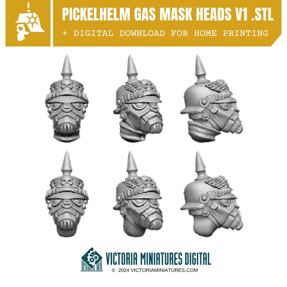 Pickelhelm Gas Mask Heads V1 .STL Download Victoria Miniatures