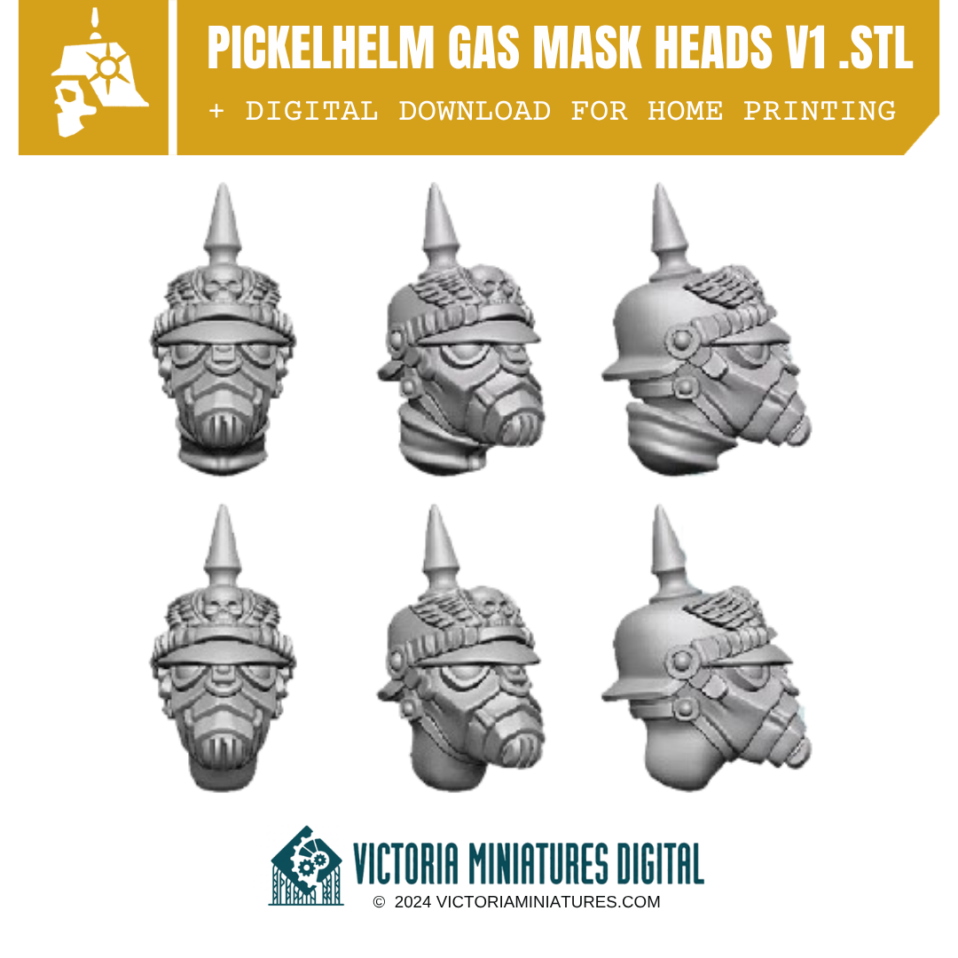 Pickelhelm Gas Mask Heads V1 .STL Download Victoria Miniatures