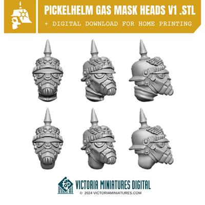 Pickelhelm Gas Mask Heads V1 .STL Download Victoria Miniatures