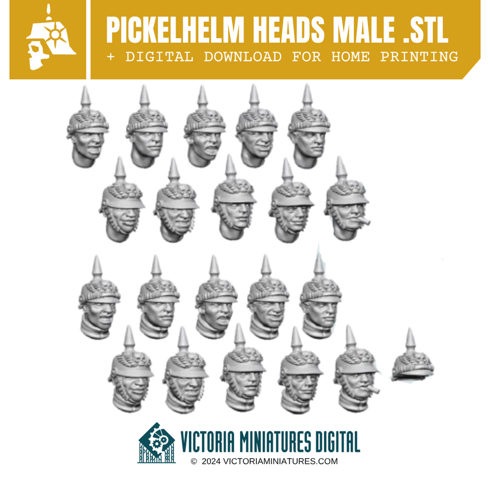Pickelhelm Heads Male .STL Download Victoria Miniatures