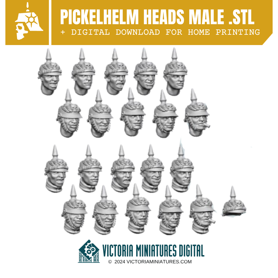 Pickelhelm Heads Male .STL Download Victoria Miniatures