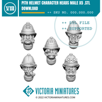 Pith Helmet Character Heads Male x5 .STL Download