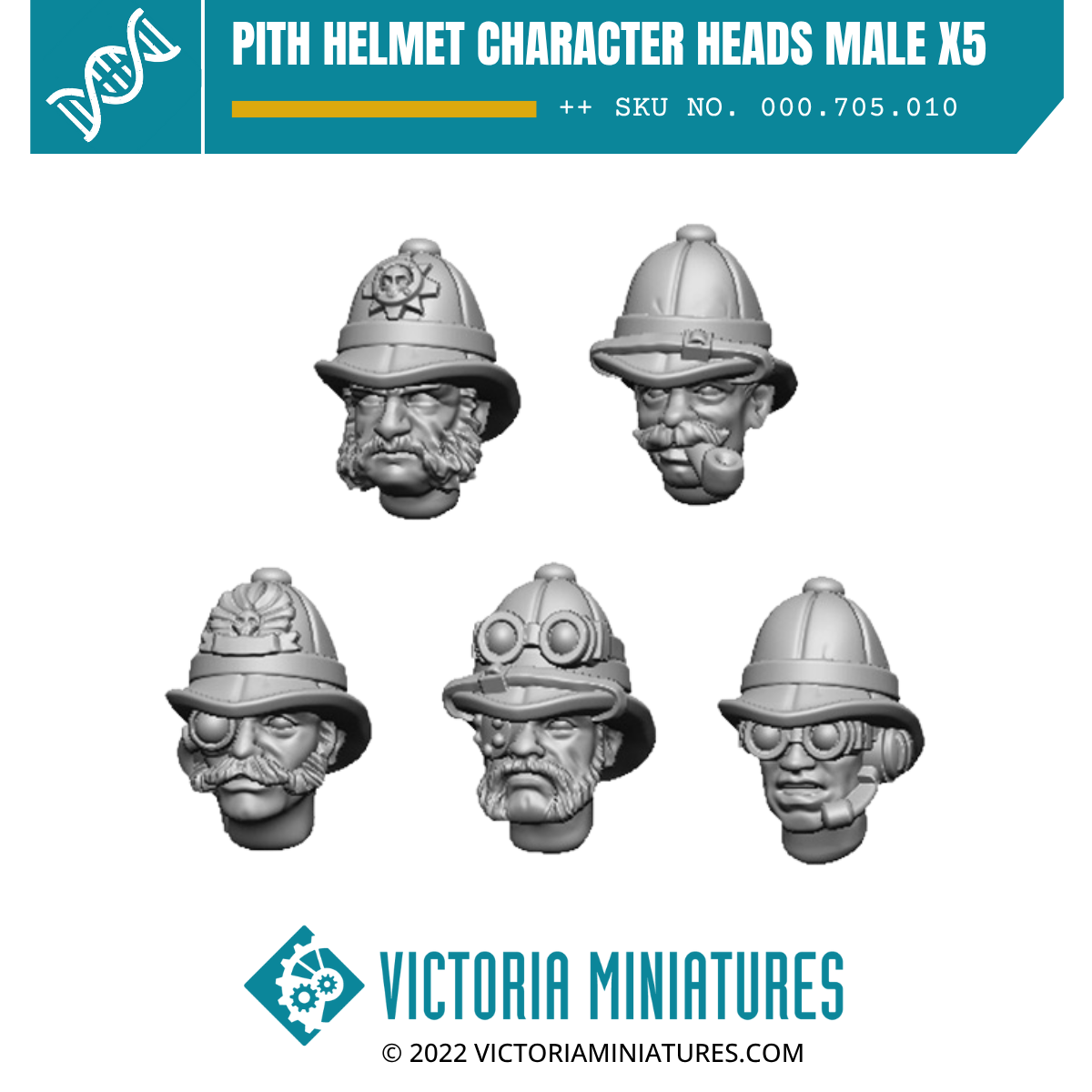 Pith Helmet Character Heads Male x5