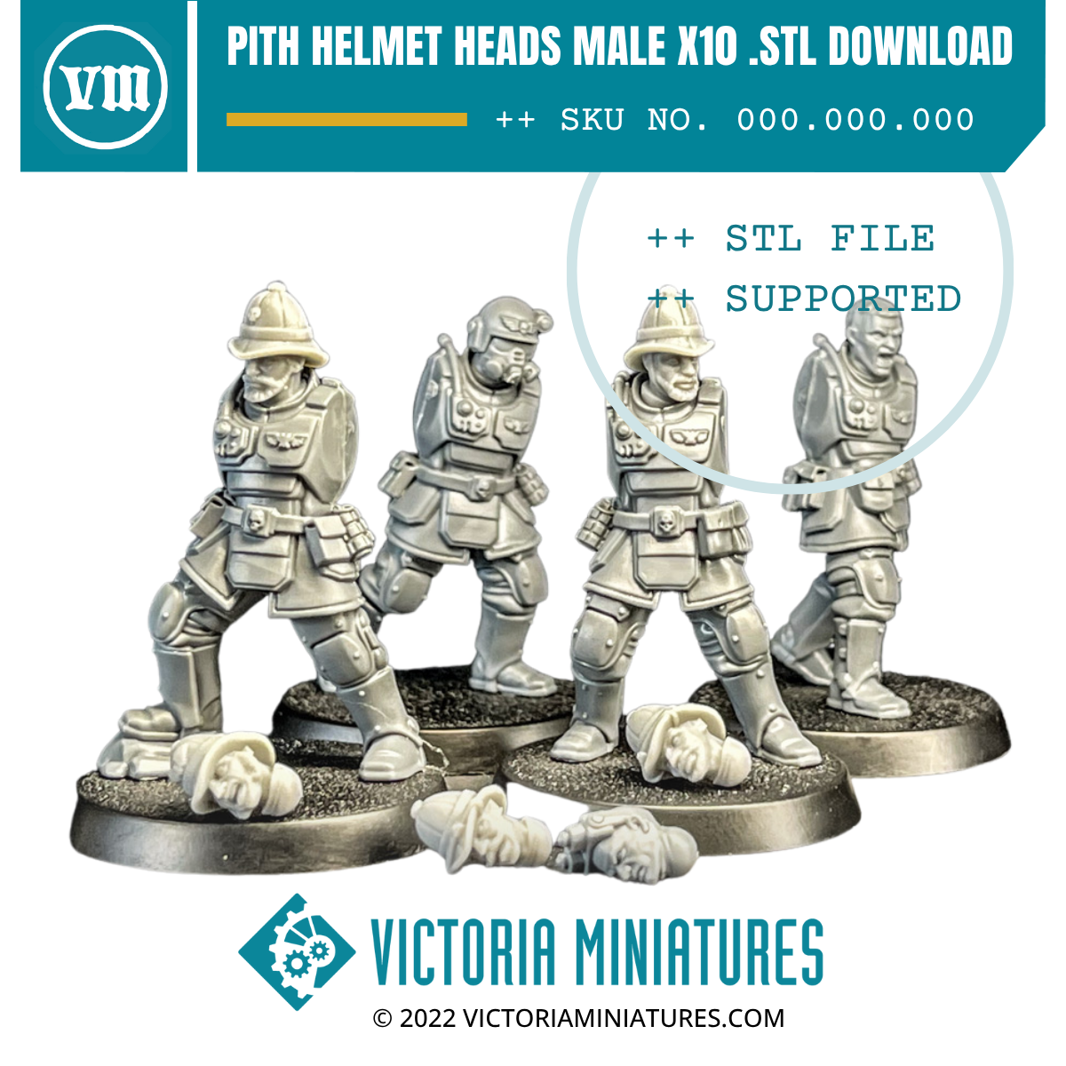 Pith Helmet Heads Male x10 .STL Download