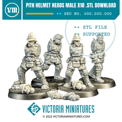 Pith Helmet Heads Male x10 .STL Download