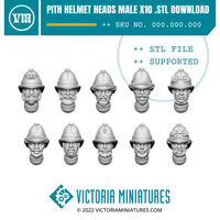 Pith Helmet Heads Male x10 .STL Download