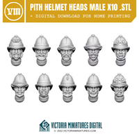Pith Helmet Heads Male x10 .STL Download Victoria Miniatures