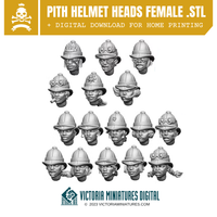 Pith Helmet Heads Female x16 .STL Download Victoria Miniatures
