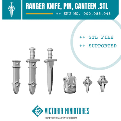 Ranger Knife, Pin, Canteen. STL Download