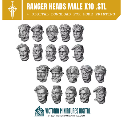 Ranger Heads V1 Male. STL Download Victoria Miniatures