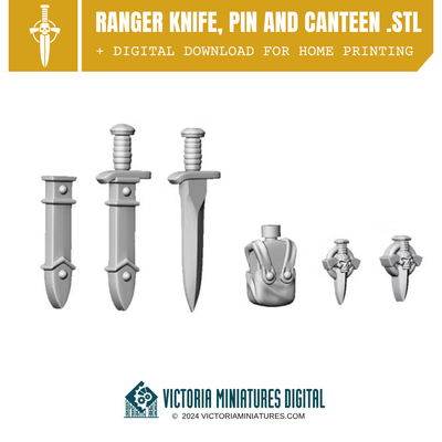 Ranger Knife, Pin, Canteen. STL Download Victoria Miniatures