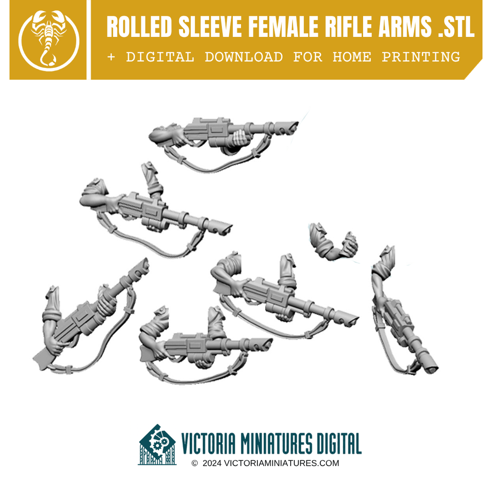 Rolled Sleeve Female Rifle Arms .STL Download Victoria Miniatures