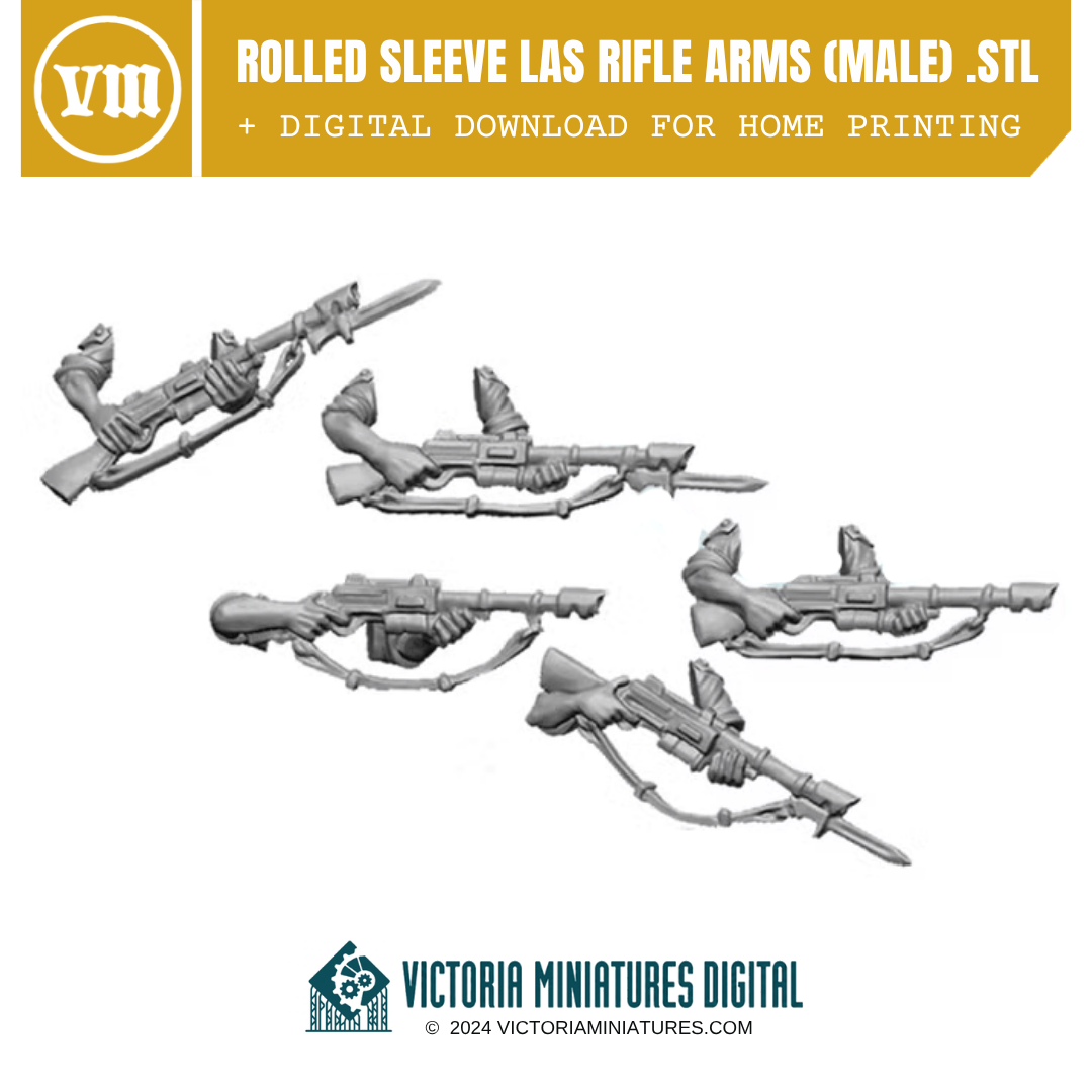 Rolled Sleeve Male Rifle Arms .STL Download Victoria Miniatures