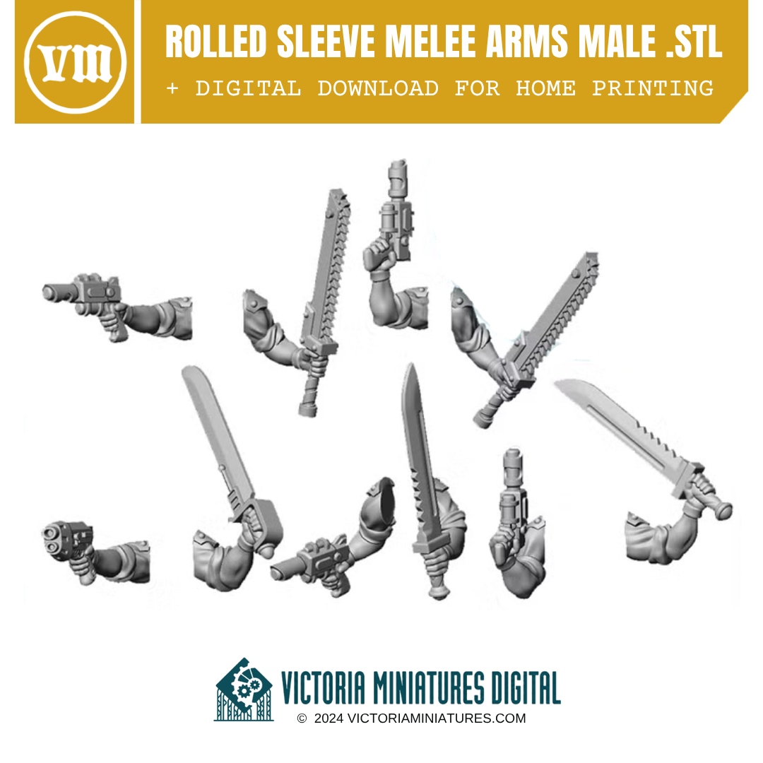 Rolled Sleeve Melee Arms Male .STL Download Victoria Miniatures