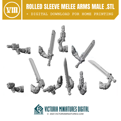 Rolled Sleeve Melee Arms Male .STL Download Victoria Miniatures