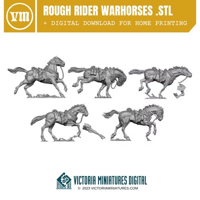 Rough Rider Horses x5 .STL Download Victoria Miniatures