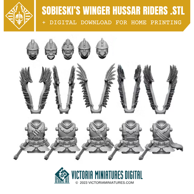 Winged Hussars Riders Torsos and Heads x5 .STL Download Victoria Miniatures