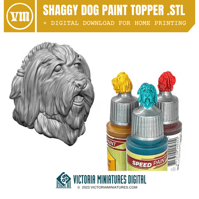 Shaggy Dog Paint Bottle Topper Swatch .STL Victoria Miniatures