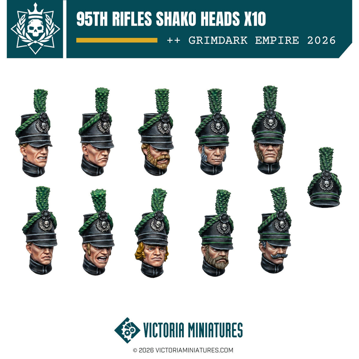 95th Rifles Shako Heads (Male) Victoria Miniatures