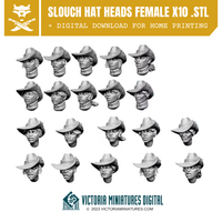 Slouch Hat Heads Female x10 .STL Download Victoria Miniatures