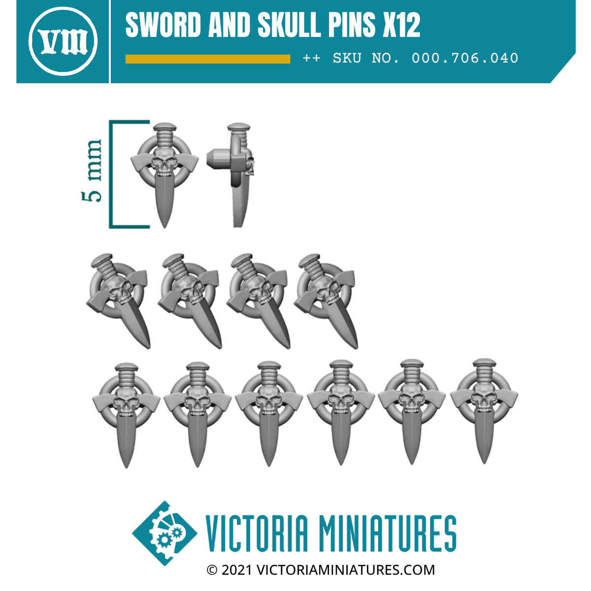Sword and Skull Pins x12