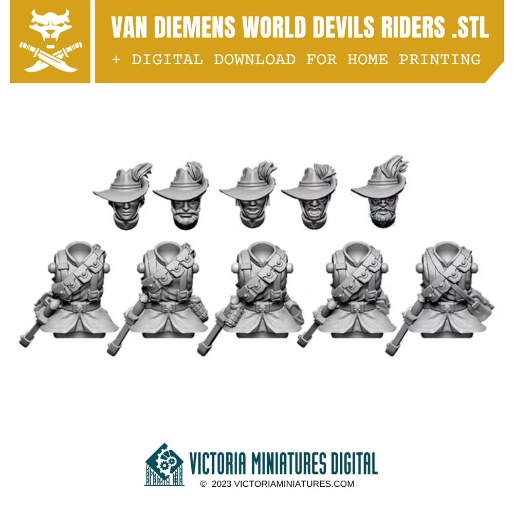 Devils Riders Torsos and Heads x5 .STL Download Victoria Miniatures