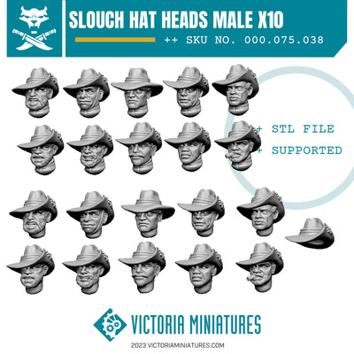 Slouch Hat Heads Male x10 .STL Download