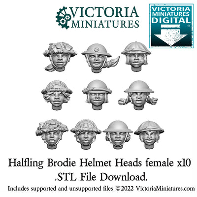 Halfling Brodie Helmet Heads Female x10 .STL Download