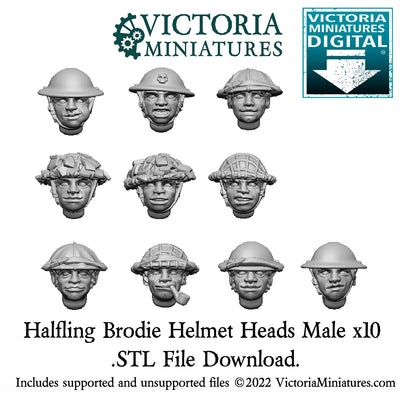 Halfling Brodie Helmet Heads Male x10 .STL Download