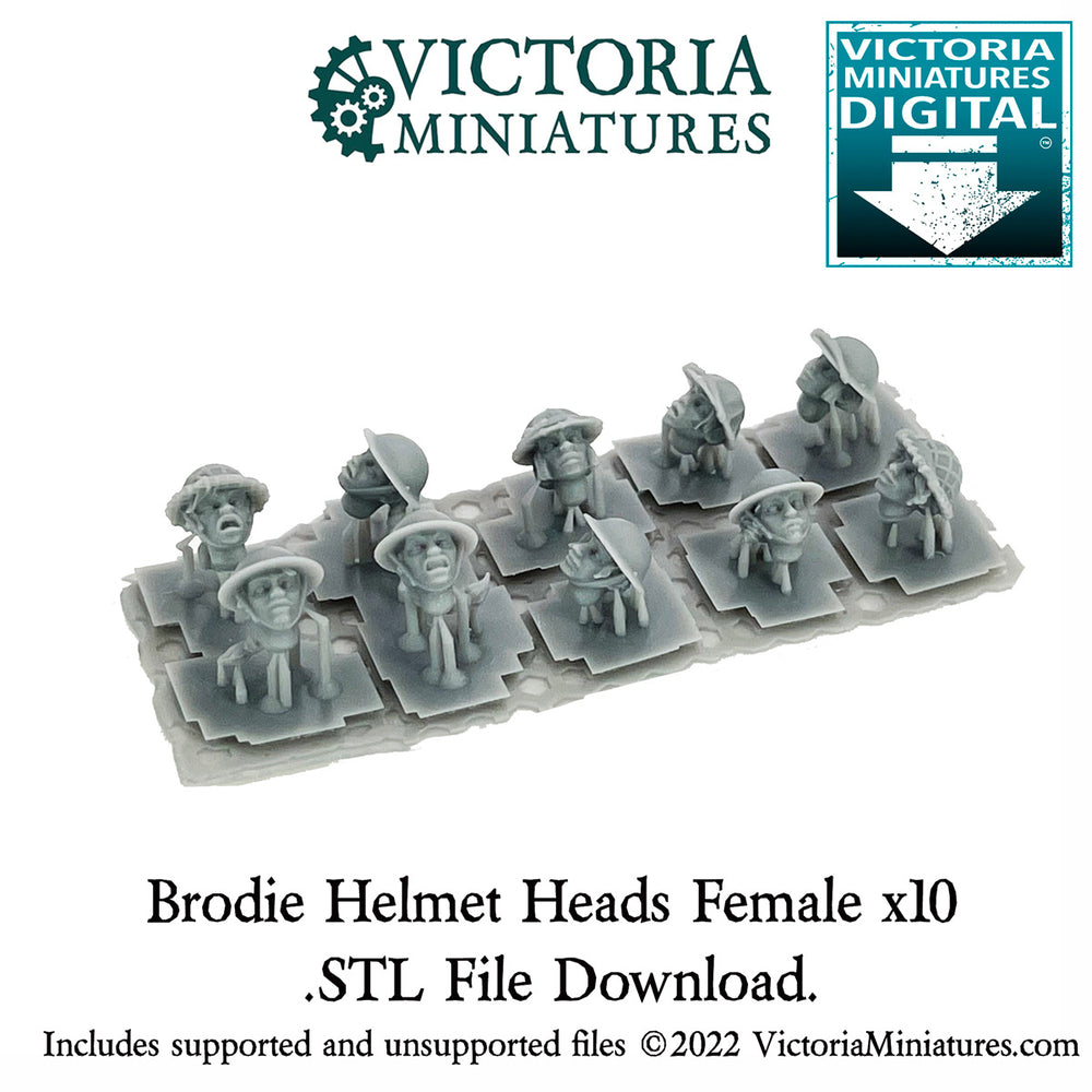 Brodie Helmet Heads Female x10 .STL Download