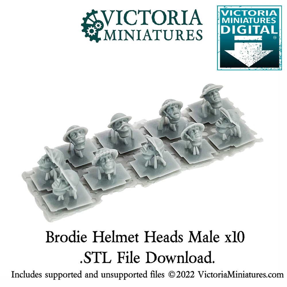 Brodie Helmet Heads Male x10 .STL Download