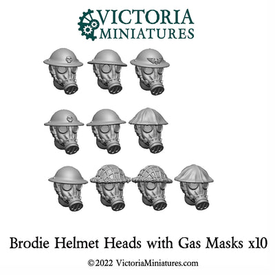 Brodie Helmet Heads with Gas Masks x10