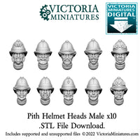 Pith Helmet Heads Male x10 .STL Download