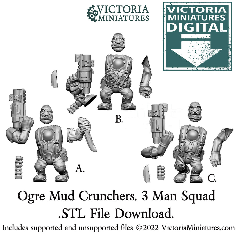 Ogre Mud Crunchers. 3 Man Squad .STL FIles