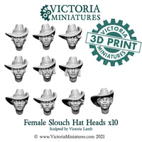 Female Heads with Slouch Hats x10