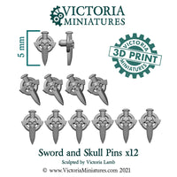 Sword and Skull Pins x12